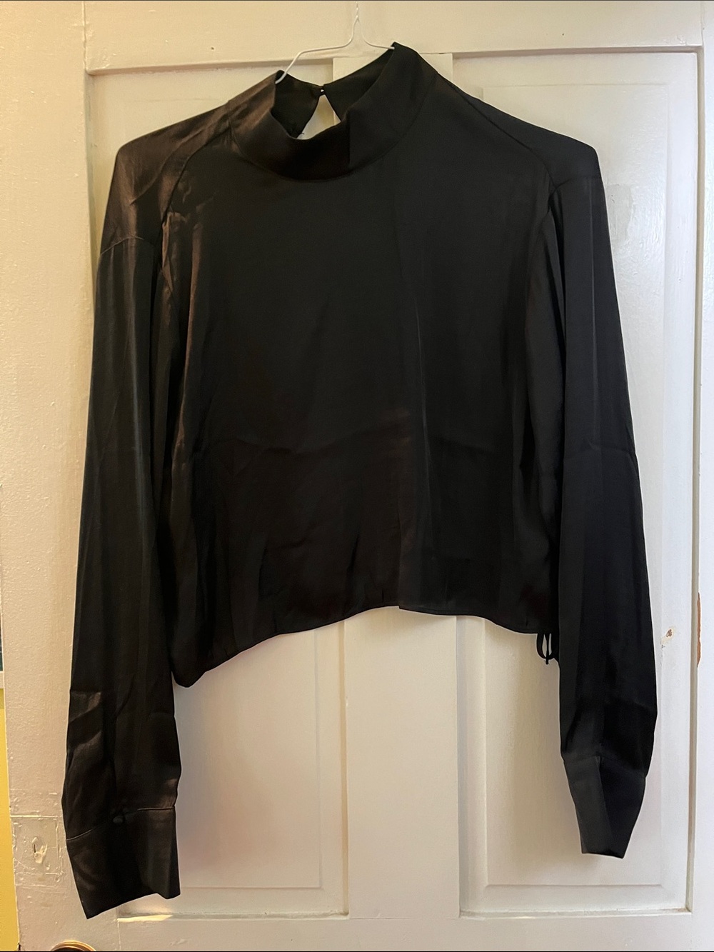 SOLID & STRIPED Black High-Neck Long-Sleeve Blouse